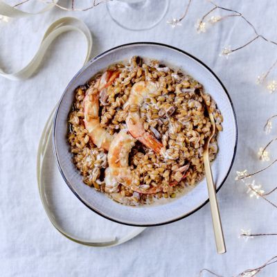 Dinkelrisotto mit gambas