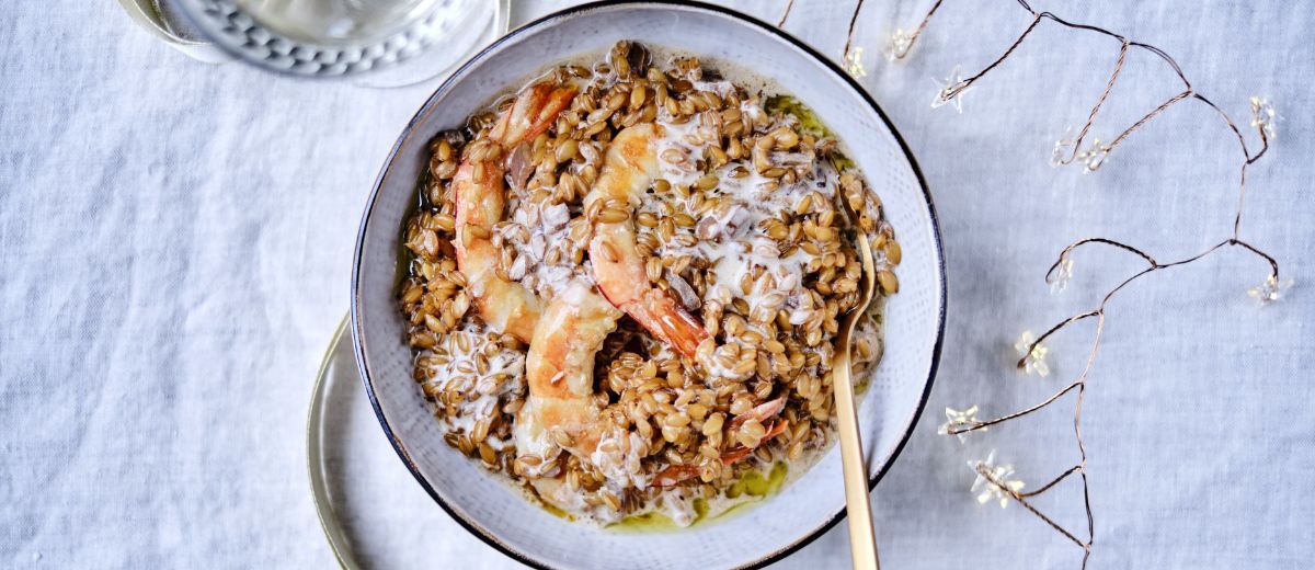 Risotto d'épeautre aux gambas