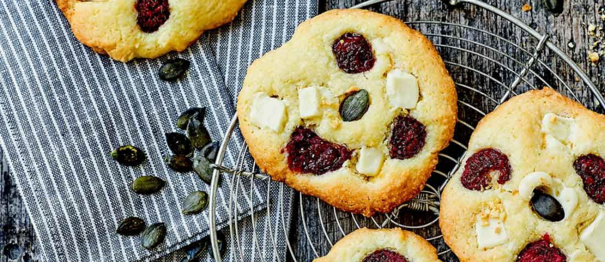 Cookies citron, chocolat blanc & framboises